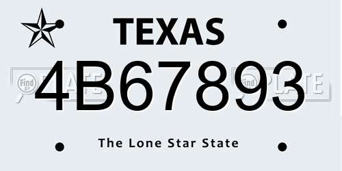 4B67893 Texas License Plate