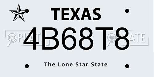4B68T8 Texas License Plate