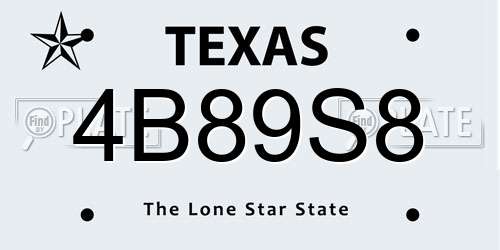 4B89S8 Texas License Plate