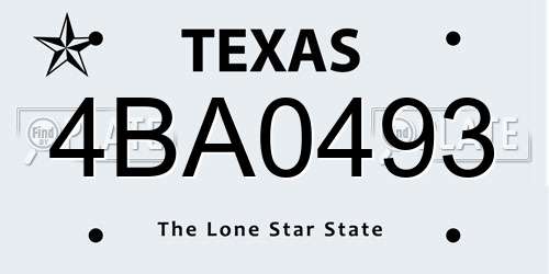 4BA0493 Texas License Plate