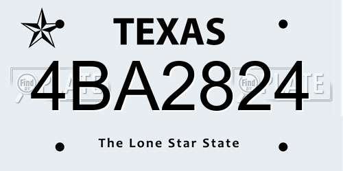 4BA2824 Texas License Plate