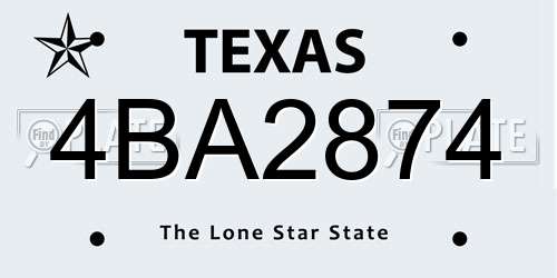 4BA2874 Texas License Plate