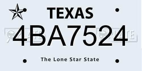 4BA7524 Texas License Plate