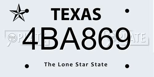 4BA869 Texas License Plate