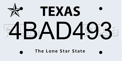4BAD493 Texas License Plate