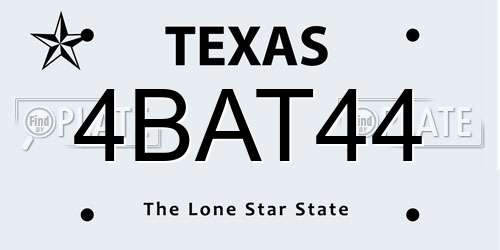 4BAT44 Texas License Plate