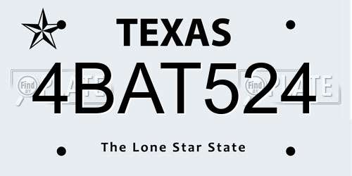 4BAT524 Texas License Plate