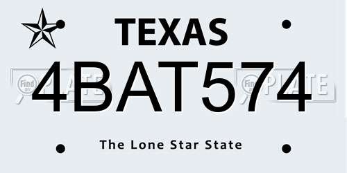 4BAT574 Texas License Plate