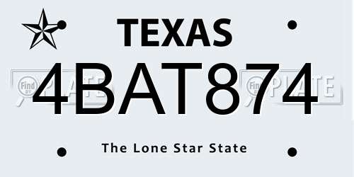 4BAT874 Texas License Plate