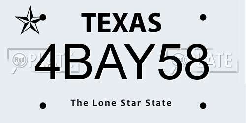 4BAY58 Texas License Plate