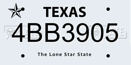 4BB3905 Texas License Plate