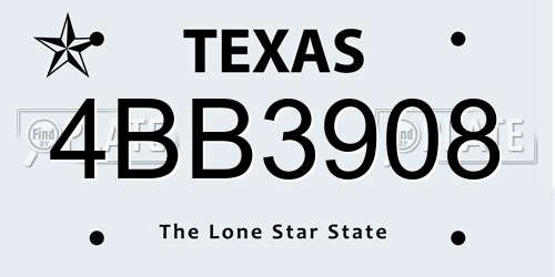 4BB3908 Texas License Plate