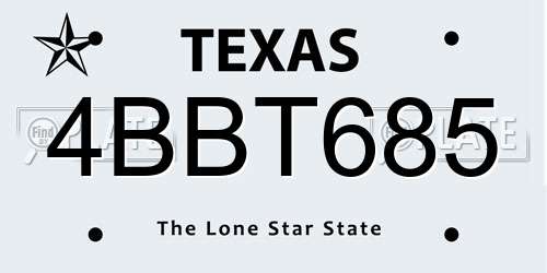 4BBT685 Texas License Plate