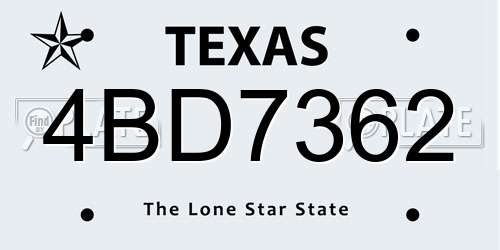 4BD7362 Texas License Plate
