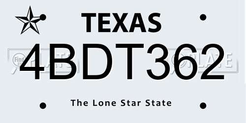4BDT362 Texas License Plate