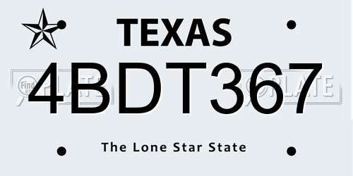 4BDT367 Texas License Plate