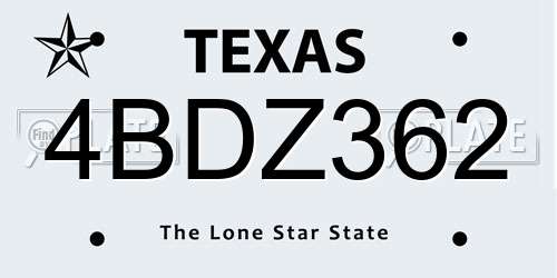 4BDZ362 Texas License Plate