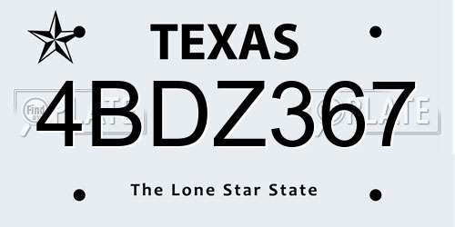 4BDZ367 Texas License Plate