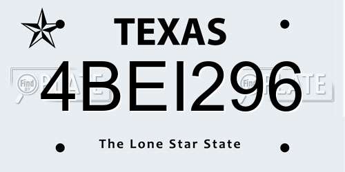 4BEI296 Texas License Plate