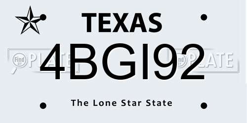 4BGI92 Texas License Plate