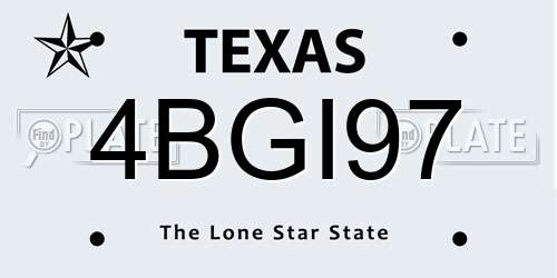4BGI97 Texas License Plate