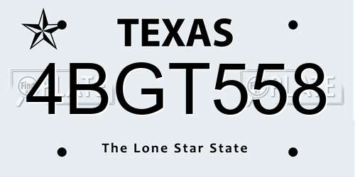 4BGT558 Texas License Plate