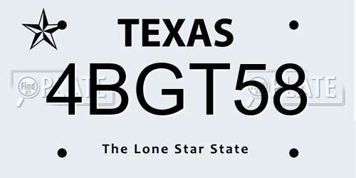 4BGT58 Texas License Plate