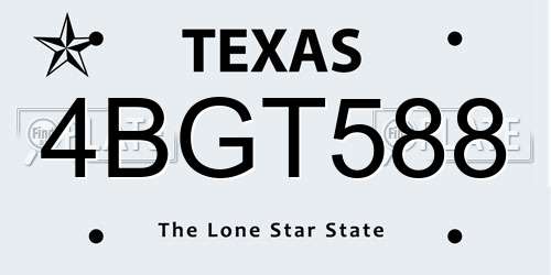4BGT588 Texas License Plate