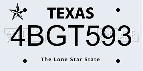 4BGT593 Texas License Plate