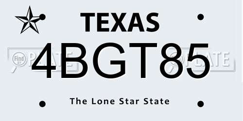 4BGT85 Texas License Plate