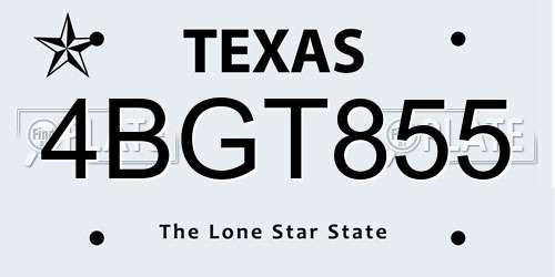 4BGT855 Texas License Plate