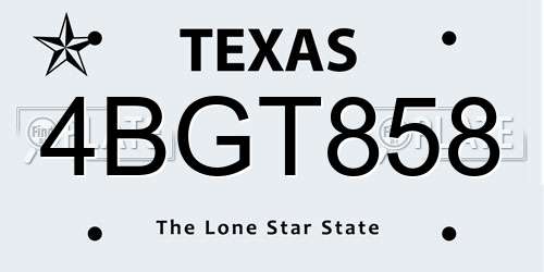 4BGT858 Texas License Plate