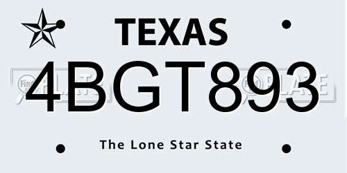 4BGT893 Texas License Plate