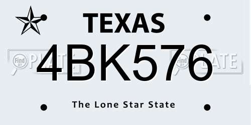4BK576 Texas License Plate