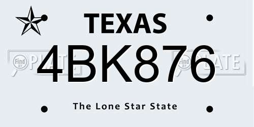 4BK876 Texas License Plate