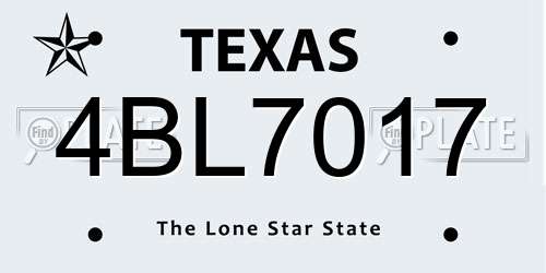 4BL7017 Texas License Plate