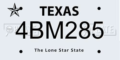 4BM285 Texas License Plate