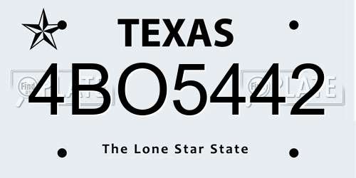 4BO5442 Texas License Plate