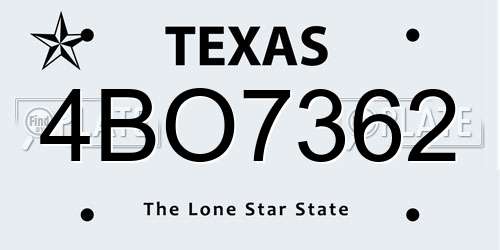 4BO7362 Texas License Plate