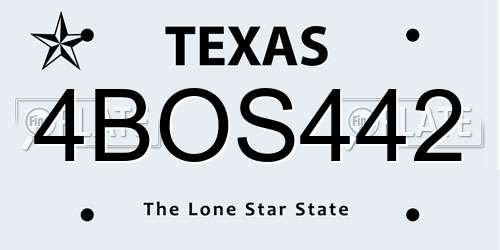 4BOS442 Texas License Plate