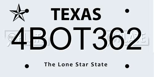4BOT362 Texas License Plate