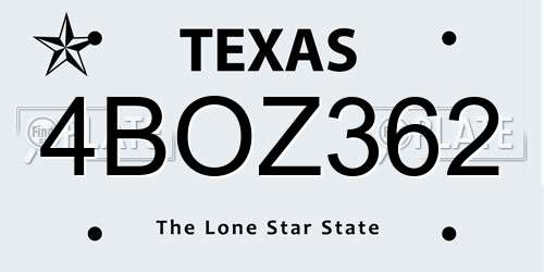 4BOZ362 Texas License Plate