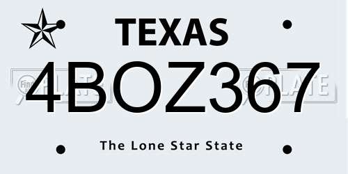 4BOZ367 Texas License Plate