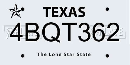 4BQT362 Texas License Plate