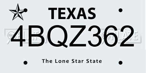 4BQZ362 Texas License Plate