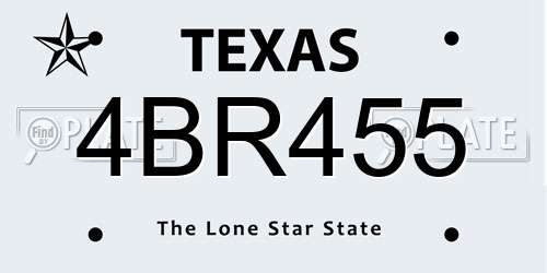 4BR455 Texas License Plate