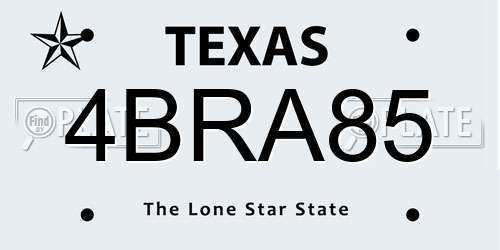 4BRA85 Texas License Plate
