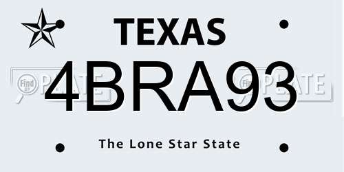 4BRA93 Texas License Plate