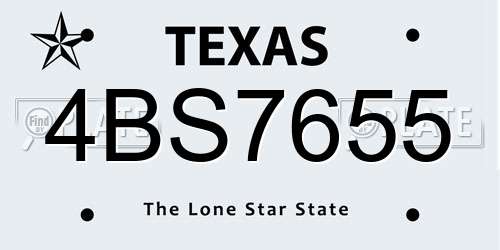 4BS7655 Texas License Plate