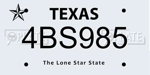 4BS985 Texas License Plate